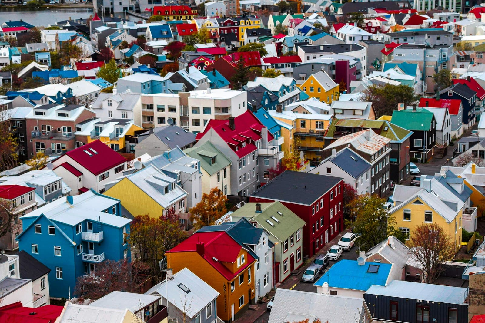 Colourful rooftops of Reykjavik seen from above