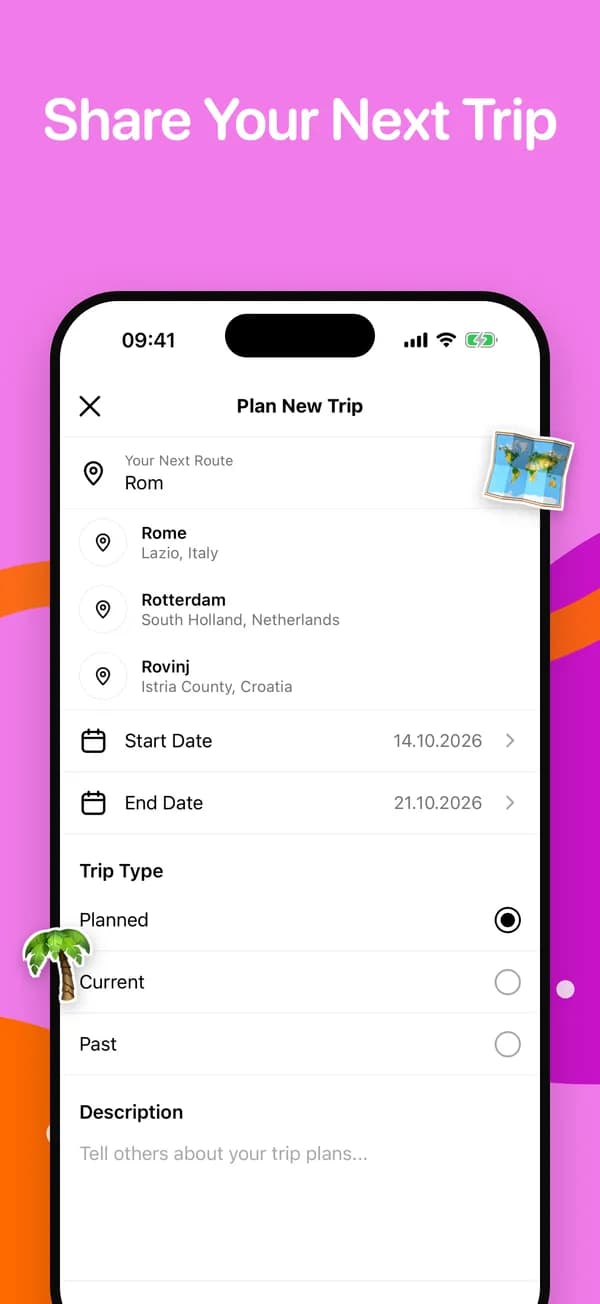 Planning a new trip with city suggestions and dates