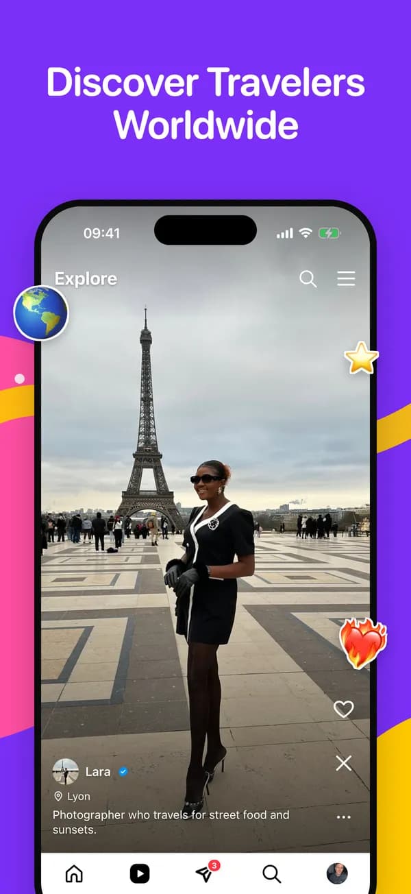 Full-screen Discover of traveler profiles